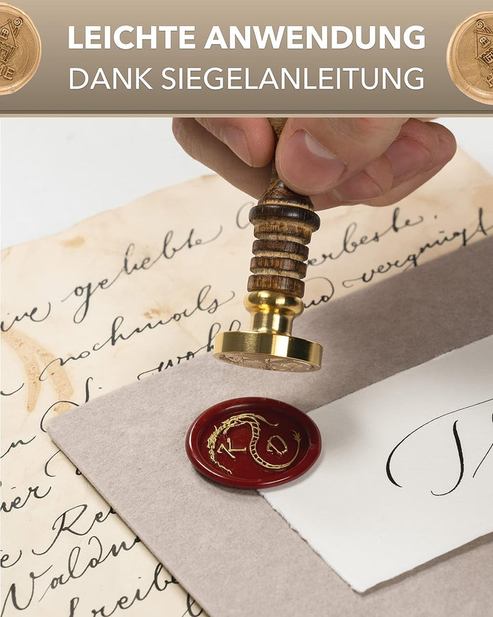 gravurART personalisierter Siegel-Stempel d20mm mit Initialen, 2 Buchstaben in Schreibschrift, 2 Sta