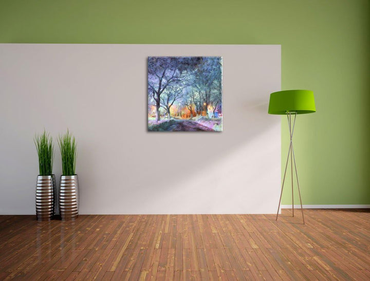 Pixxprint Baumallee im Winter als Leinwandbild/Grösse: 70x70 cm/Wandbild/Kunstdruck/fertig bespannt,