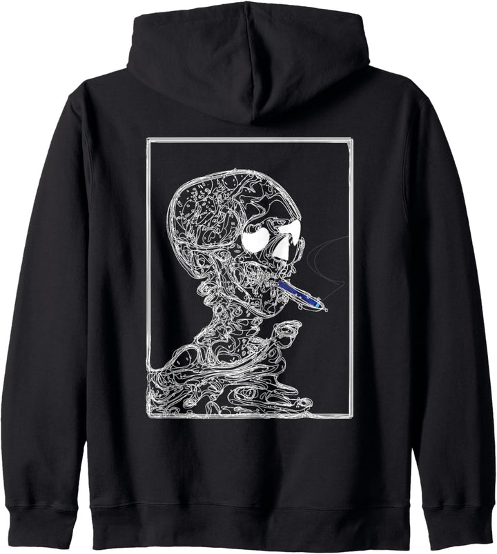 Smoking Skull Art Curly Lines Rauchskelett Kapuzenjacke