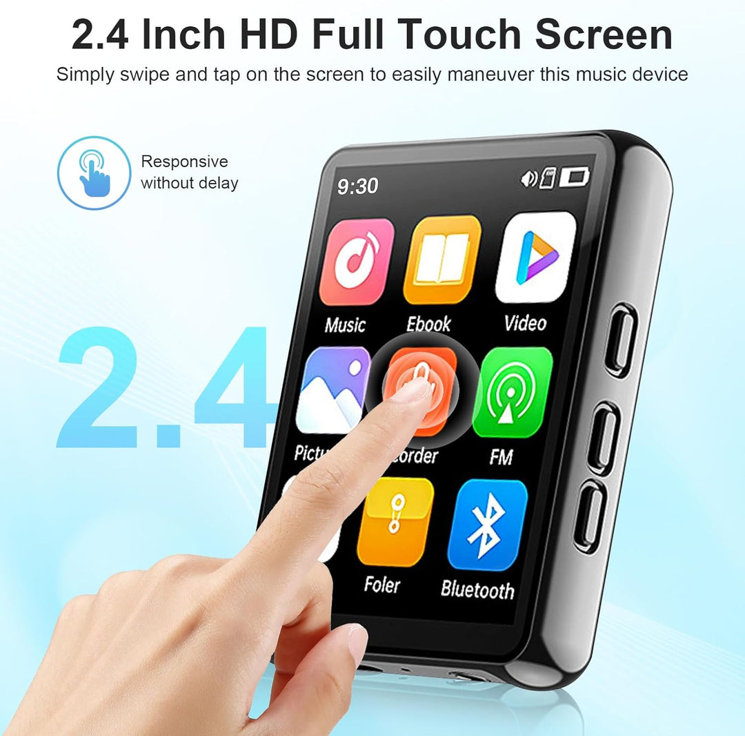 128GB MP3 Player mit Bluetooth -Tragbarer Musikplayer mit Lautsprecher, MP3 & MP4 Player, 2.4" Full