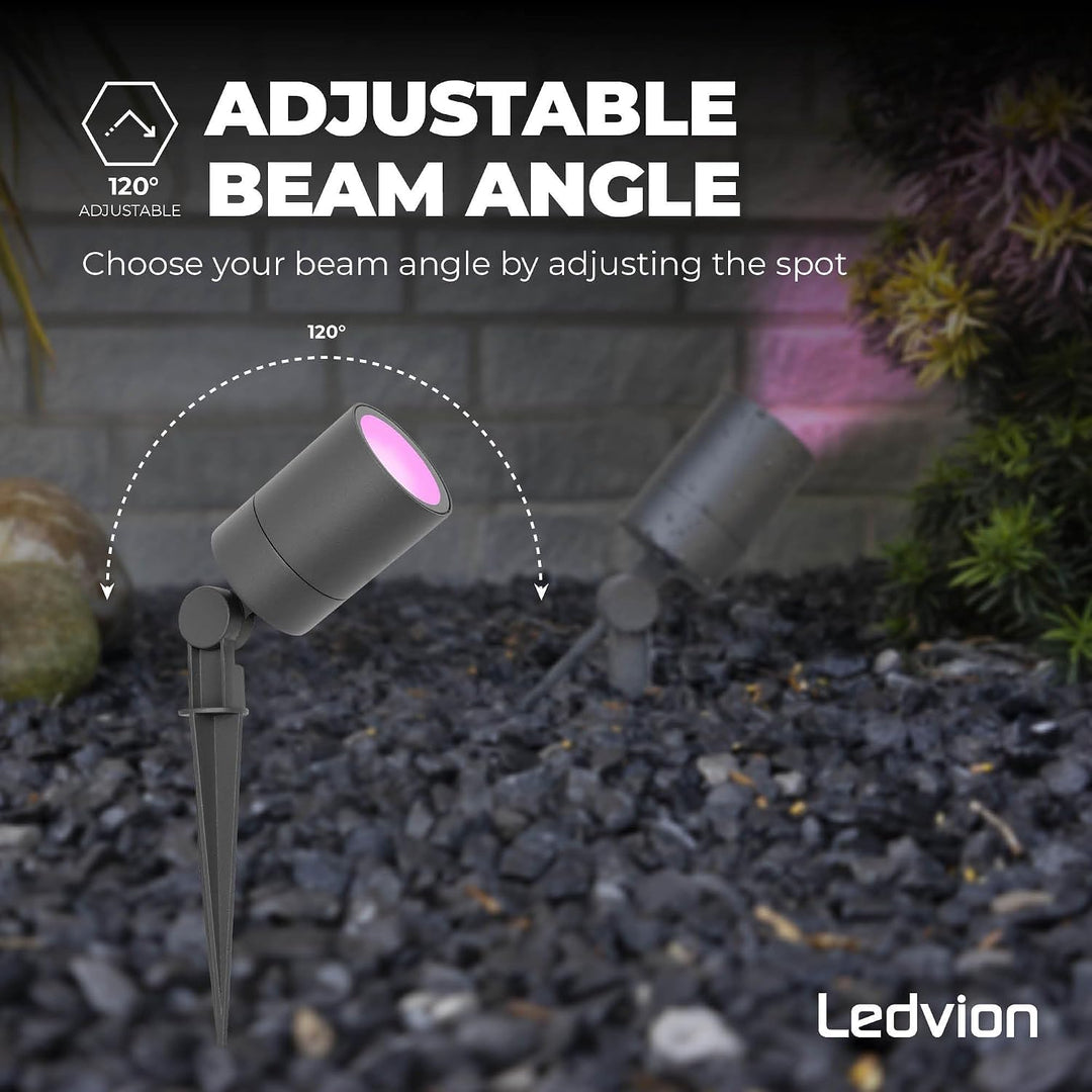 Ledvion - 9X SMART Wifi LED Strahler, Anthrazit Aluminium, IP65, 5W, RGBWW, 1 Meter Kabel, LED Strah