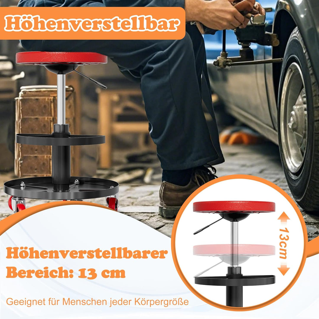 ACXIN Werkstatthocke Montagehocker mit Rollen Werkstattsitz mit Ablage Werkstattstuhl aus PP und Eis