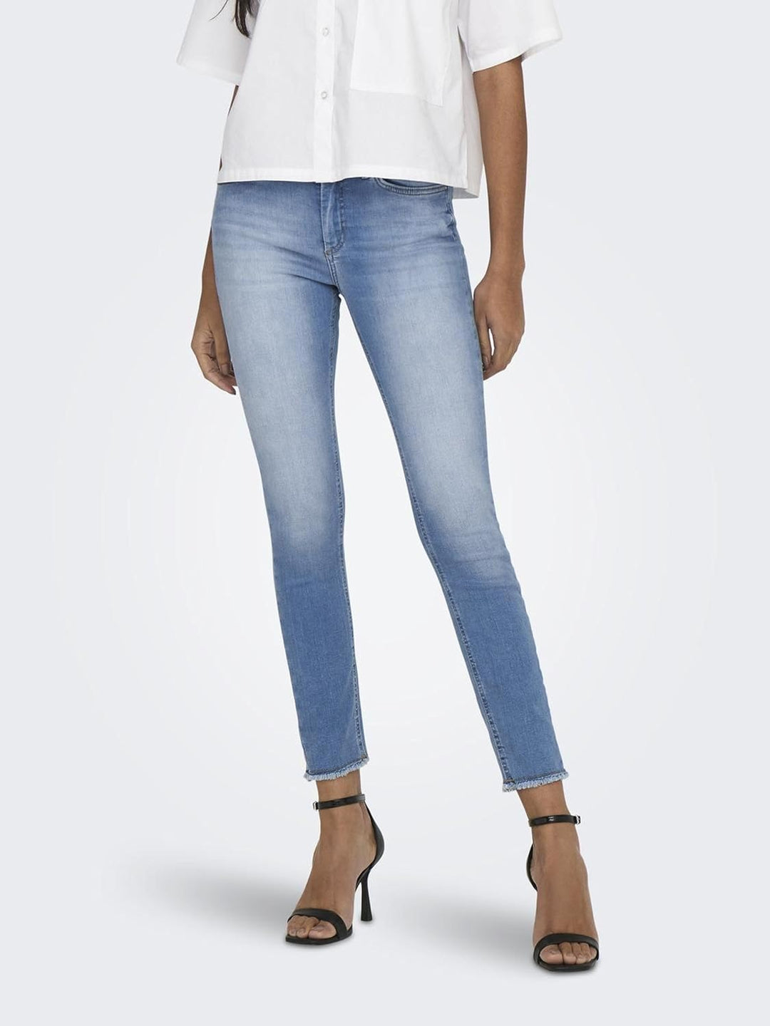 ONLY Damen ONLBLUSH Life MID SK ANK RAW REA155 15250087 XL Grau (Light Medium Blue Denim), XL Grau (