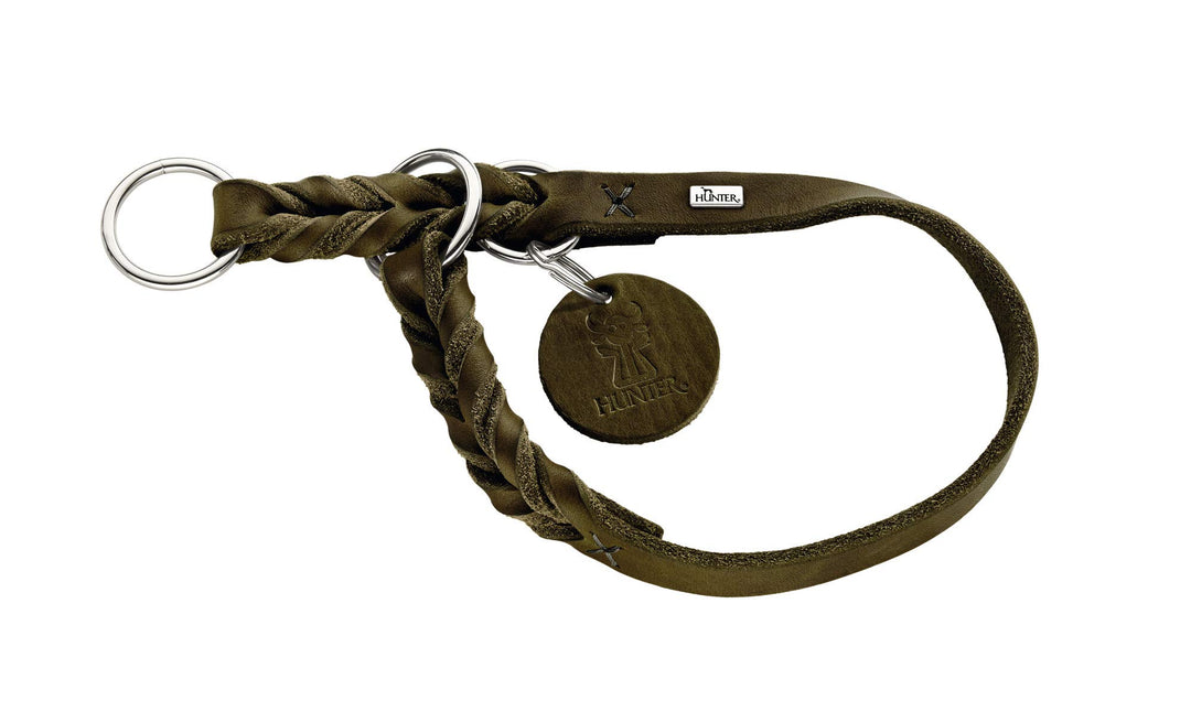 HUNTER SOLID EDUCATION Dressurhalsung für Hunde, Leder, weich, griffig, 45 (S-M), oliv oliv 45 (S-M)