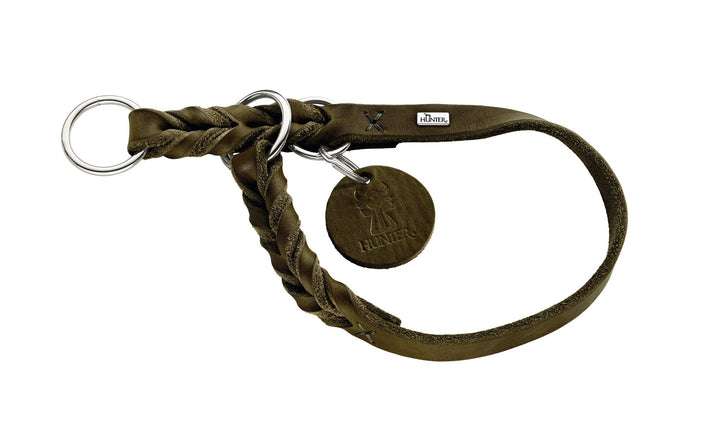 HUNTER SOLID EDUCATION Dressurhalsung für Hunde, Leder, weich, griffig, 45 (S-M), oliv oliv 45 (S-M)
