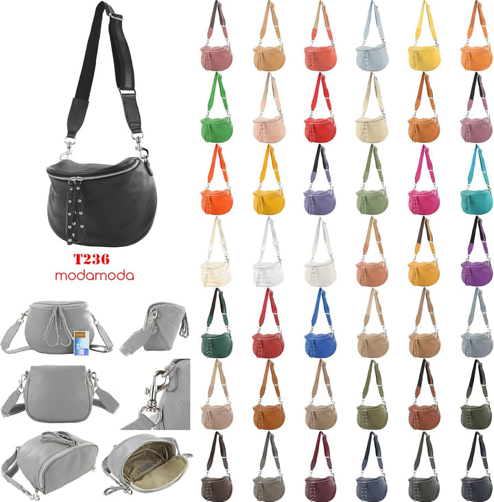 modamoda de - T236 - Umhängetasche Klein Small aus ital. Leder Pastellorange, Pastellorange
