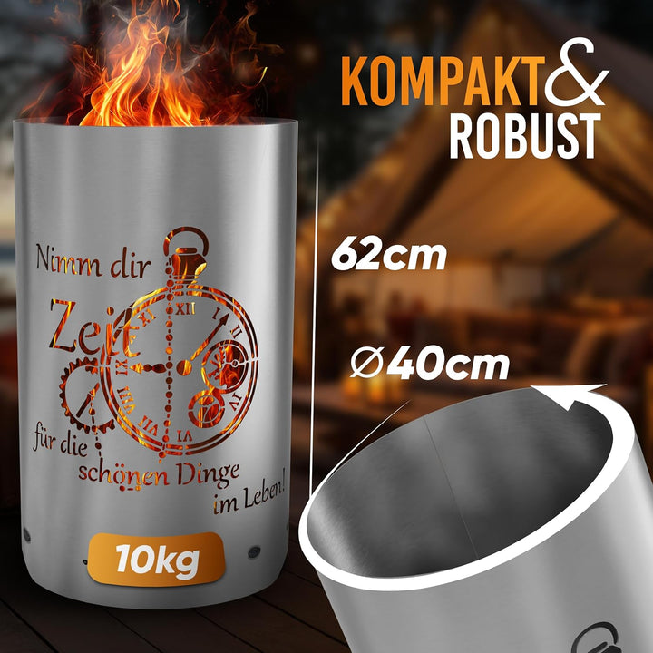 Feuertonne Feuerkorb mit Zeit Motiv - Nimm dir Zeit für die schönen Dinge im Leben - Gartenfeuer Lag