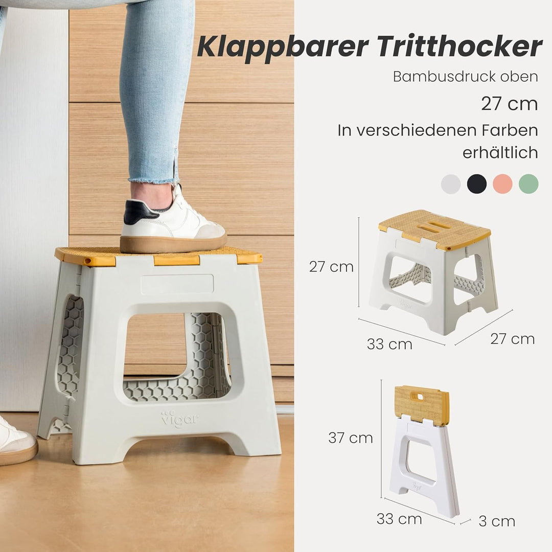 Vigar Kompakte Tritthocker Klappbar für Erwachsene, 27 cm, Klapphocker Faltbar 150 kg rutschfest, Le