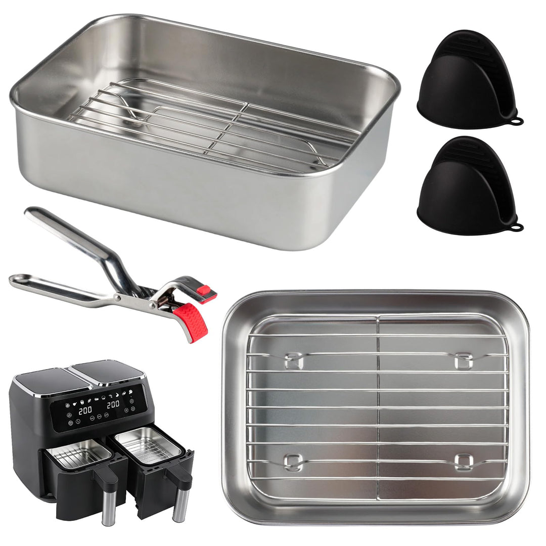 Edelstahl Backform Set für Ninja Double Stack 2-ebenen Heissluftfritteuse 9,5 L mit Gitterrost, Rech