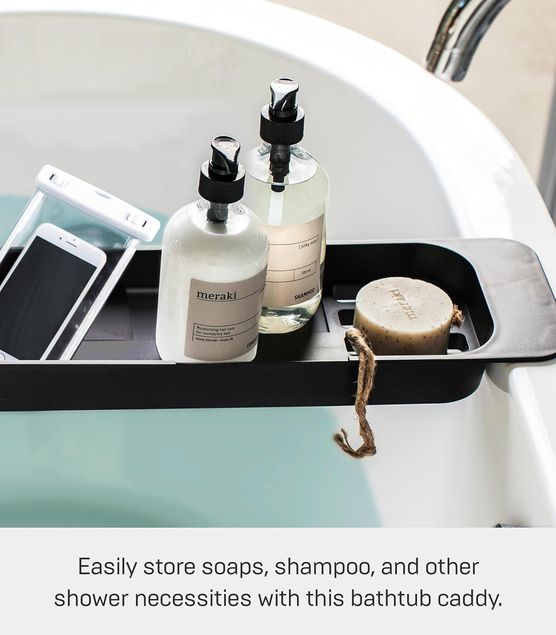 Extendable bathtub tray - Tower - black Schwarz, Schwarz