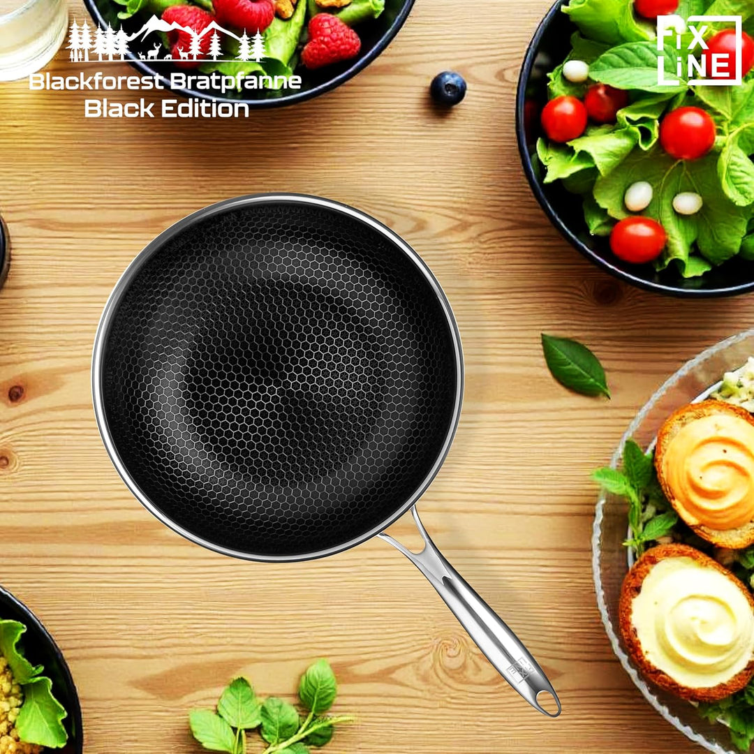 FIXLINE® Black Forest 2er Set Pfanne &amp; Wok 28cm - Natürliche keramische Beschichtung - Alle Herdarte