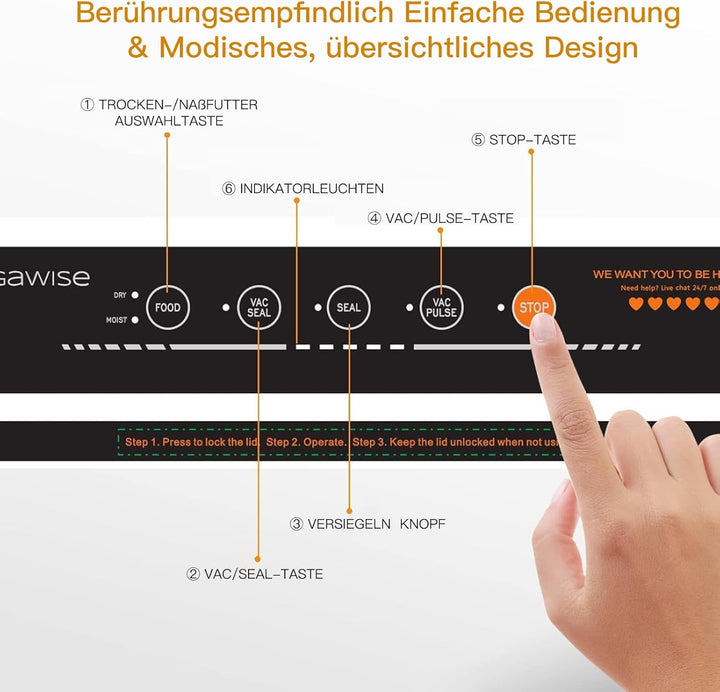 MegaWise Vakuumiergerät – Leistungsstarke 80 kPa Saugleistung, Ein-Tasten-Bedienung, integrierter Cu