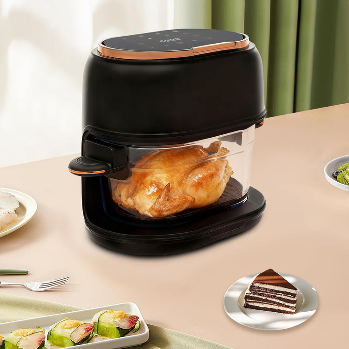 Heissluftfritteuse, 4L Air fryer Luftfritteuse ohne Öl mit Sichtfenster, Touchscreen, 1350 W Friteus