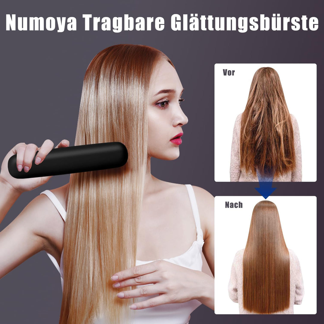 Kabellose Haarglätterbürste, Glättbürste Stylingbürste mit Keramik Borsten für Frauen, Wiederaufladb