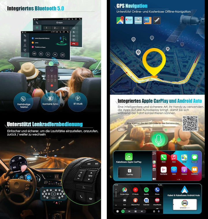 Erisin 7 Zoll 8-Kern Android 14 Autoradio mit GPS Navigation für Audi A4 S4 RS4 B9 B7 SEAT EXEO Unte
