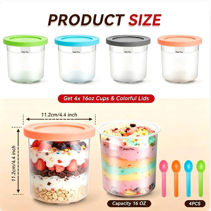 4 Stück Container for Ninja Creami NC300EU NC301EU,Replacement for Ninja Creami Deluxe Pints and Lid