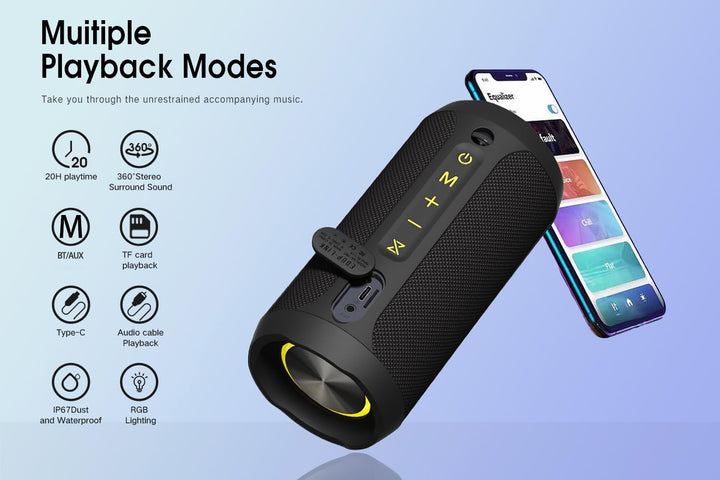EDUPLINK Bluetooth Lautsprecher Klein mit Licht - Tragbarer IPX7 wasserdichte Musikbox für Dusche Ou