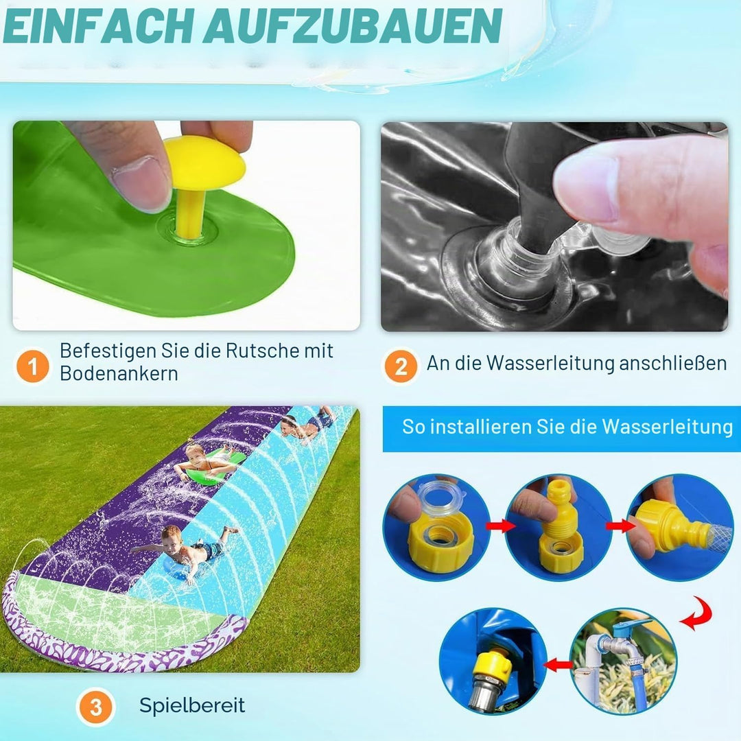15.8 ft/480 cm Double Water Slide,Wasserrutsche Garten für Kinder,Rasenwasserrutschen with Sprinkler