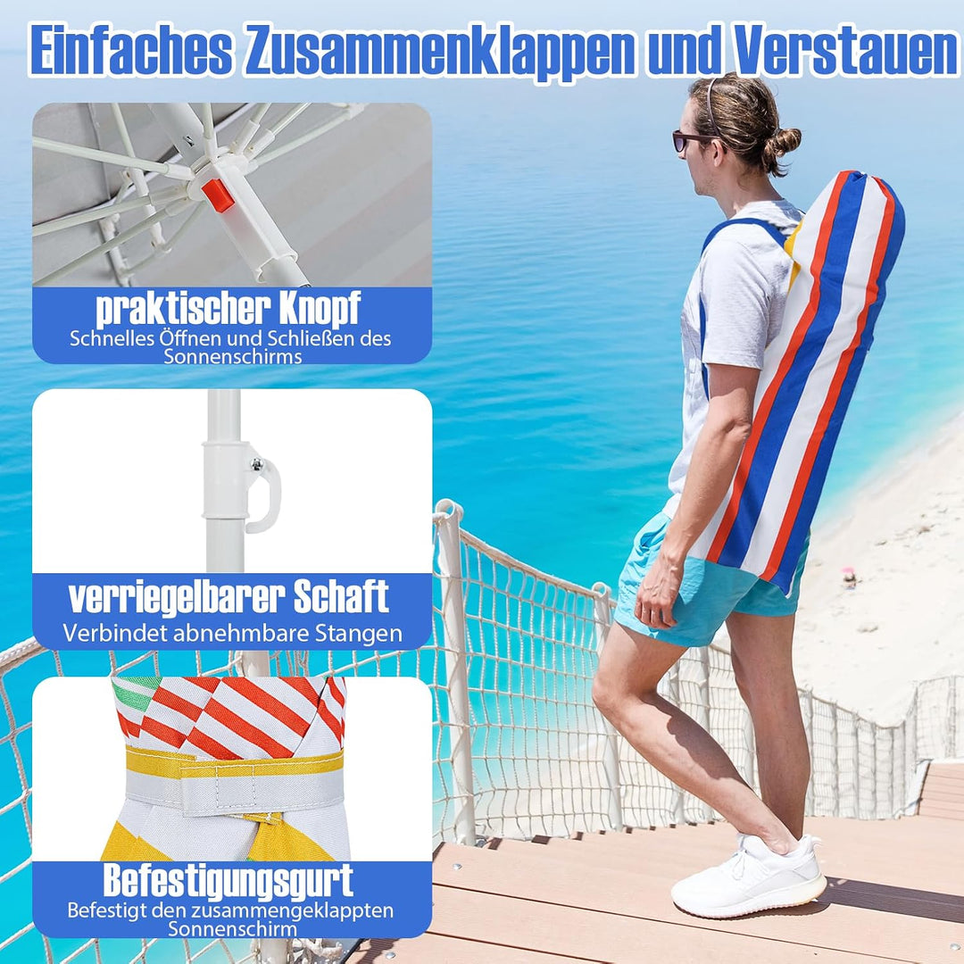 GOPLUS Strand Sonnenschirm, Strandschirm windfest stabil, Gartenschirm mit UPF 50+, Outdoor Sonnensc