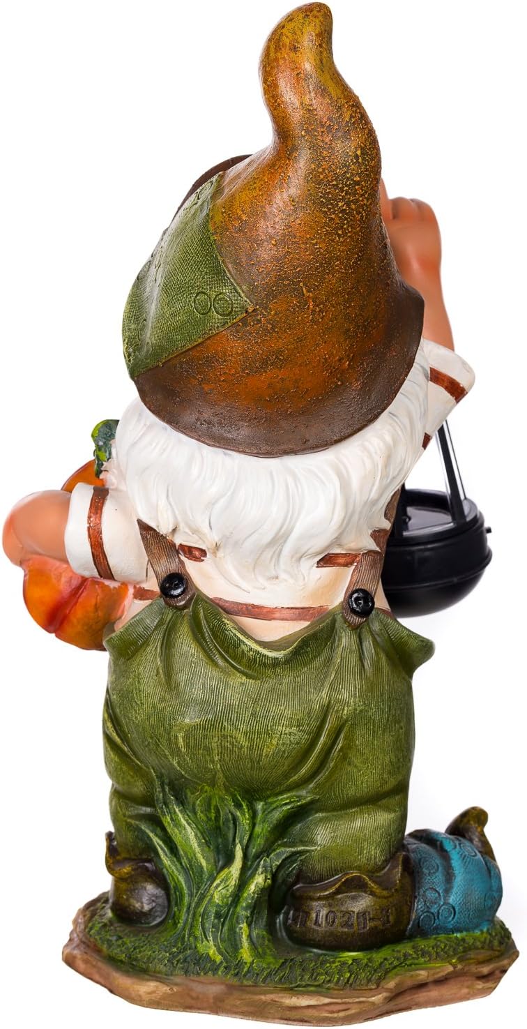 Birendy Figur Zwerg Gartenzwerg Gartenwichtel mit LED Solarlampe NF11021-1D Gross Deko Zwerg, Garten