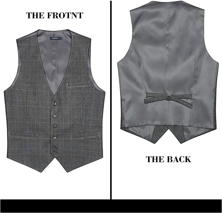 HISDERN Manner Formale Hochzeitsfeier Weste Baumwolle Plaid Kleid Anzug Weste für Herren hellgrau XS