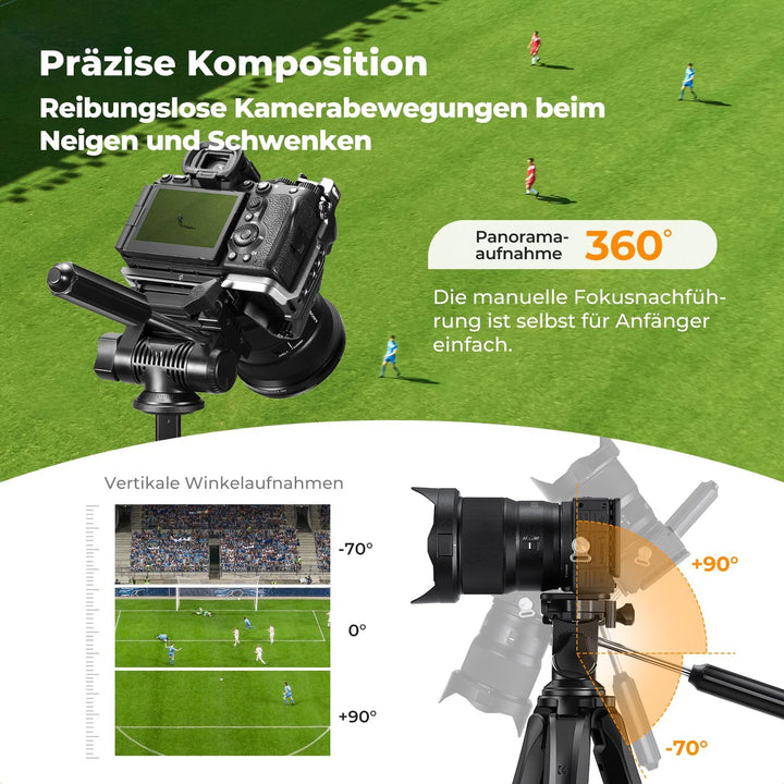 K&F Concept Kamera Stativ S255A3+BV01, Leichtes Stativ mit Tasche,190cm Handy Stativ,Tripod für Cano