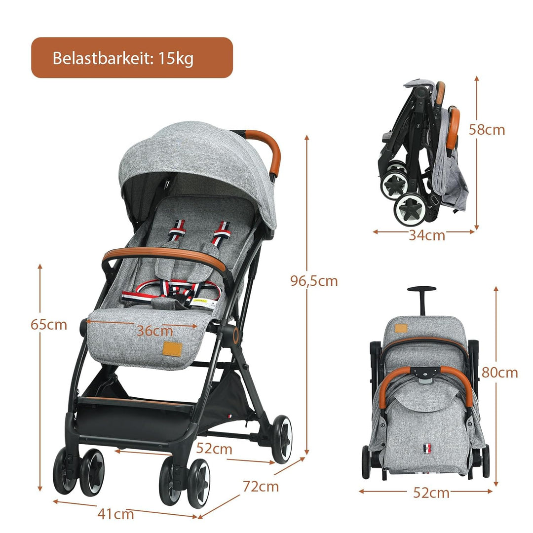 COSTWAY Kinderwagen Einhand Faltbar, Kinderbuggy mit verstellbare Rückenlehne &amp; Verdeck, Reisebuggy