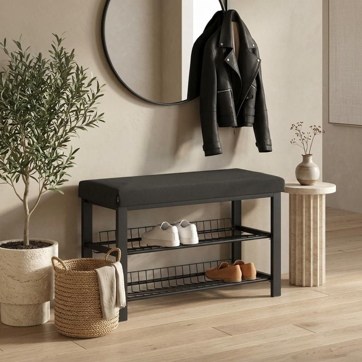 stabiles Schuhregal mit Sitzbank platzsparende Schuhbank mit 2 Gitterablagen 81x50x32 cm, formschöne