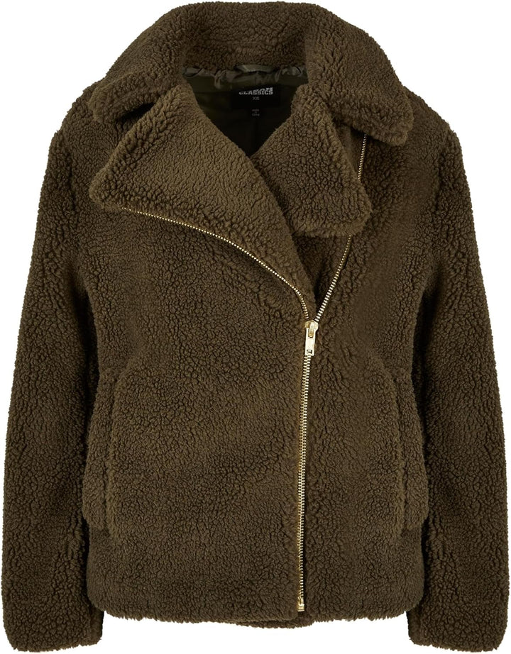 Urban Classics Damen Ladies Sherpa Biker Jacket Jacke L Olive, L Olive
