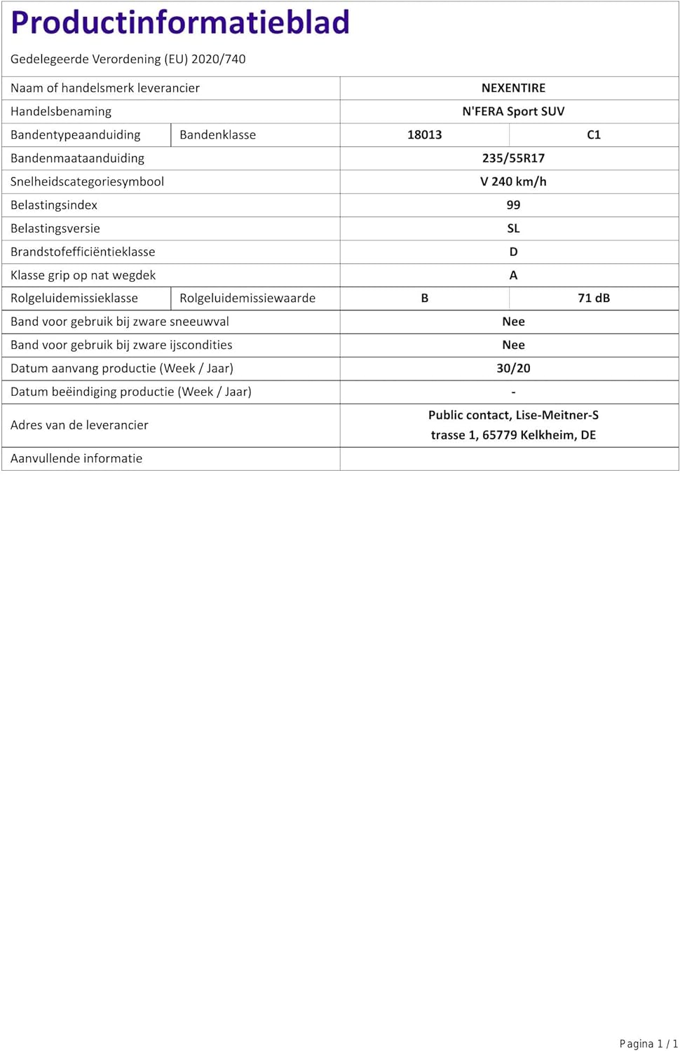 Nexen N'Fera Sport SUV 235/55R17 99V Sommerreifen, 235/55R17 99V