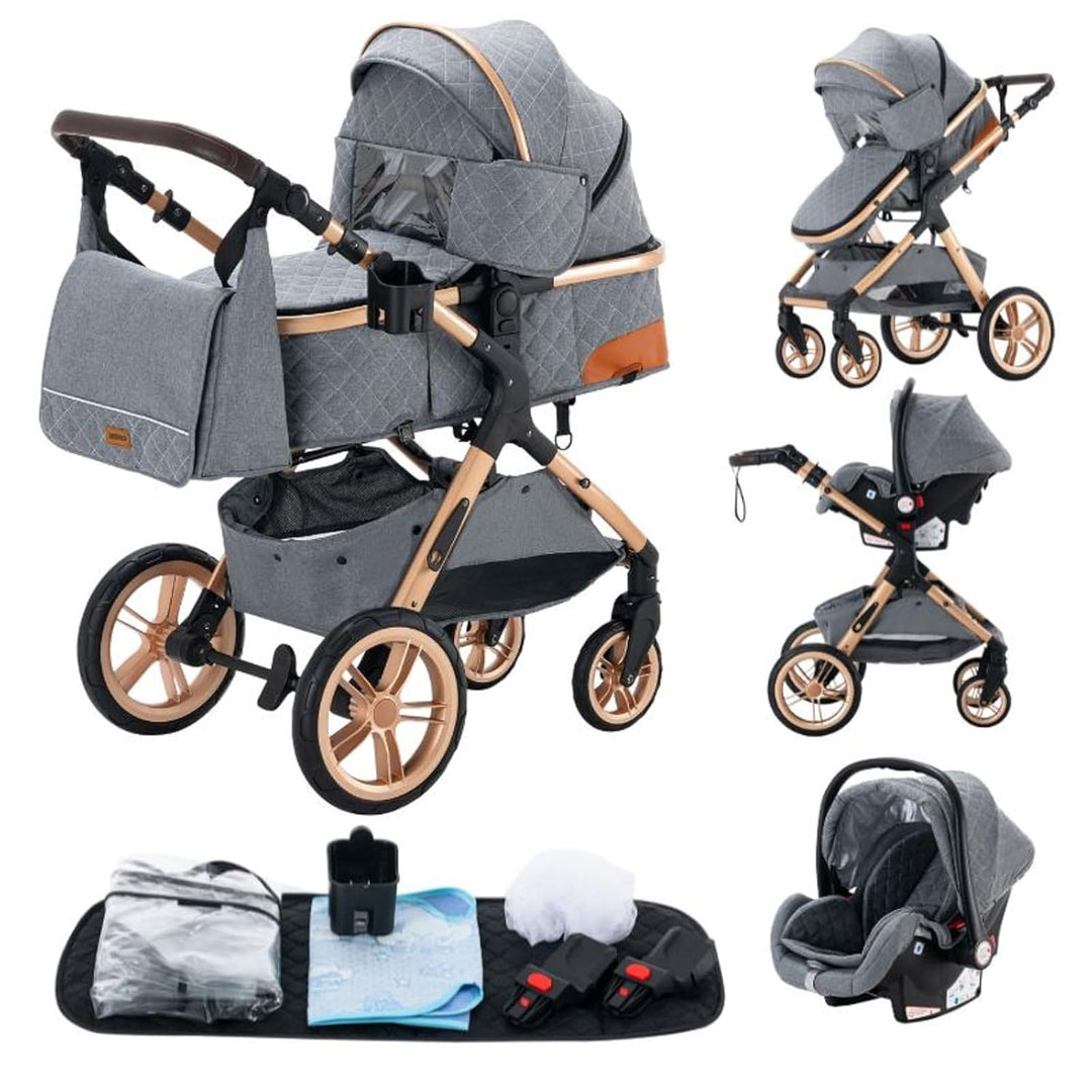 GLOKID Kinderwagen 3 in 1,Reisesysteme, Babywanne,Buggy&amp;Sportsitz,Tragbarer,Voll-Gummireifen,Mit Ein
