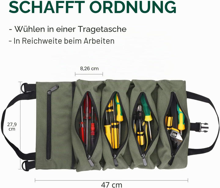 Werkzeugtasche, aufrollbare kleine Werkzeugbox, robuster Werkzeug-Organizer mit 2 abnehmbaren Tasche