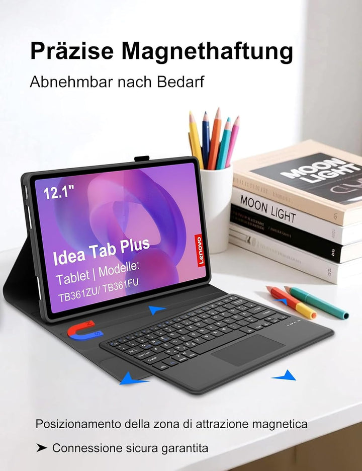Für Idea Tab Plus 12.1" Tastaturhülle mit Touchpad QWERTZ | Für Lenovo Idea Tab Plus Tablet 12.1 Tas