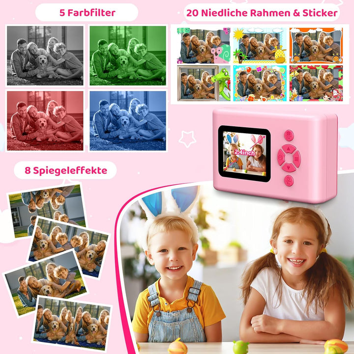 CHAKEYAKE Sofortbildkamera Kinder, 20MP 1080P Kinderkamera mit 2,4-Zoll-Display, Digitalkamera mit 3
