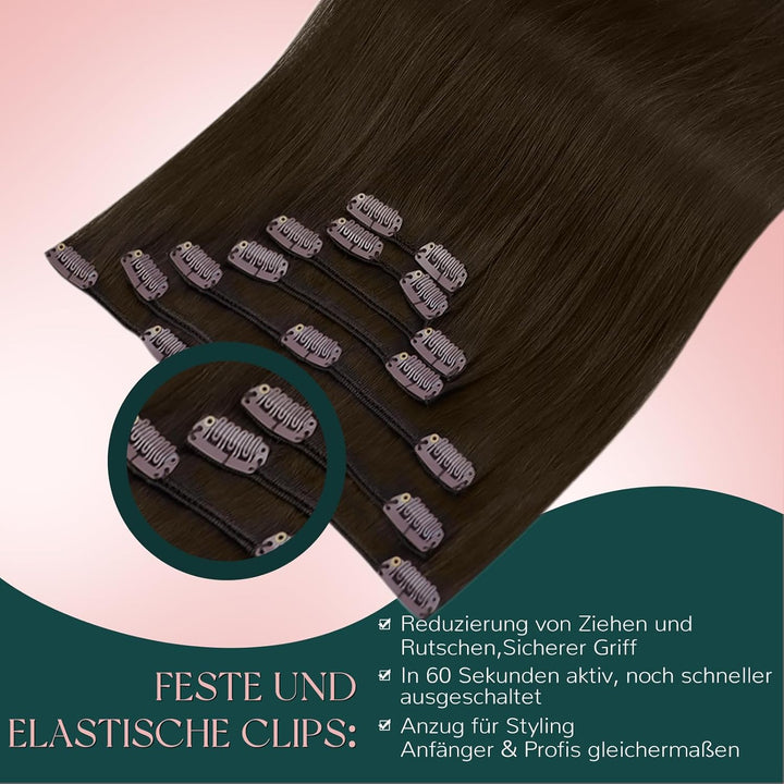 Easyouth Echthaar Clip in Extension Braun Clip in Extensions Echthaar Dunkelbraun Clips Extension Ha