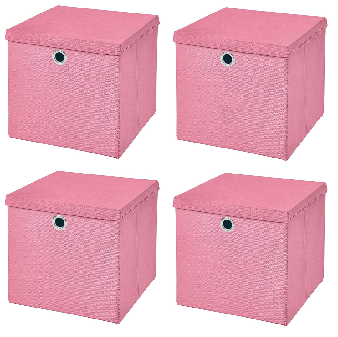 Stick&amp;Shine 4X Aufbewahrungs Korb Rosa Faltbox 33 x 33 x 33 cm Regalkorb faltbar mit Deckel