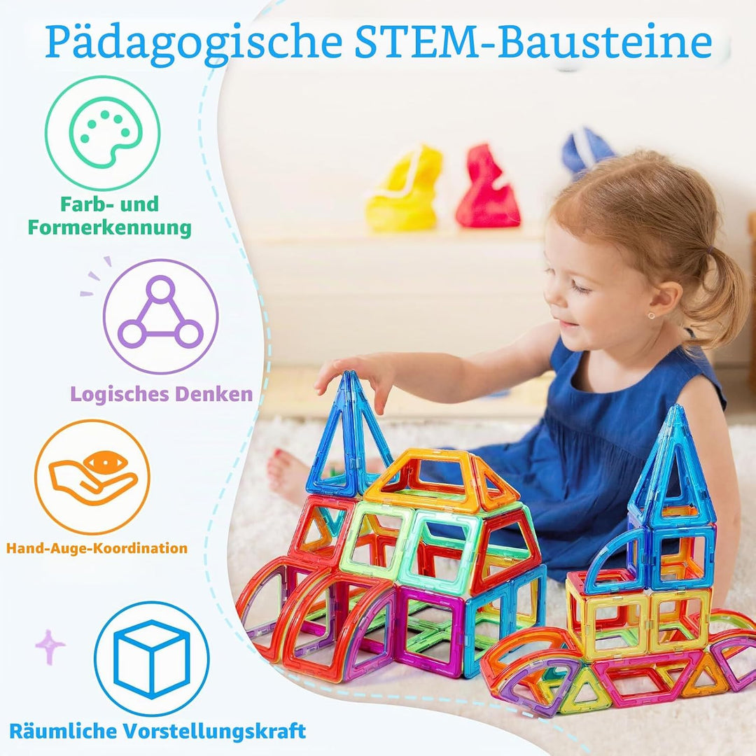 ECHOCUBE Magnetische Bauklötze für Kinder 116PC Set - Bauklötze, STEM Konstruktionsspielzeug mit leu