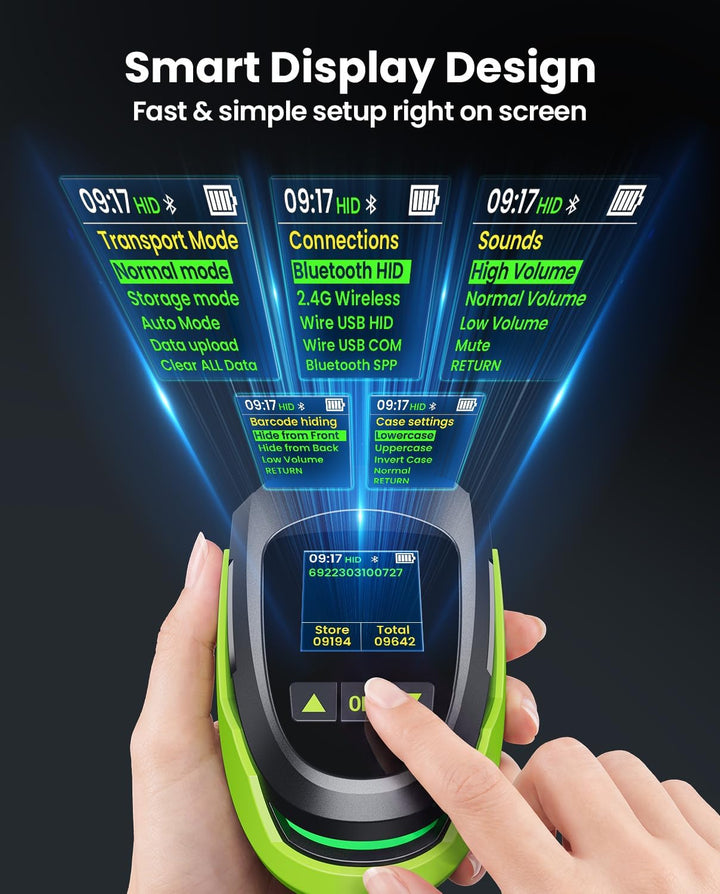 Eyoyo Barcode-Scanner kabellos mit Bildschirm: Pro 1D 2D QR Bluetooth-Scanner, Wandhalterung mit Lad