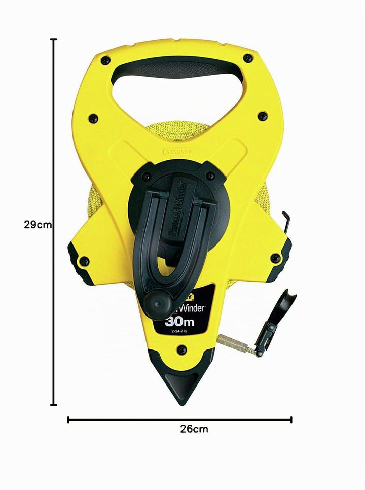 Stanley Rahmenbandmass Power Winder Fiberglas (30 m Länge,ergonomisch, Genauigkeitsklasse III) 2-34-