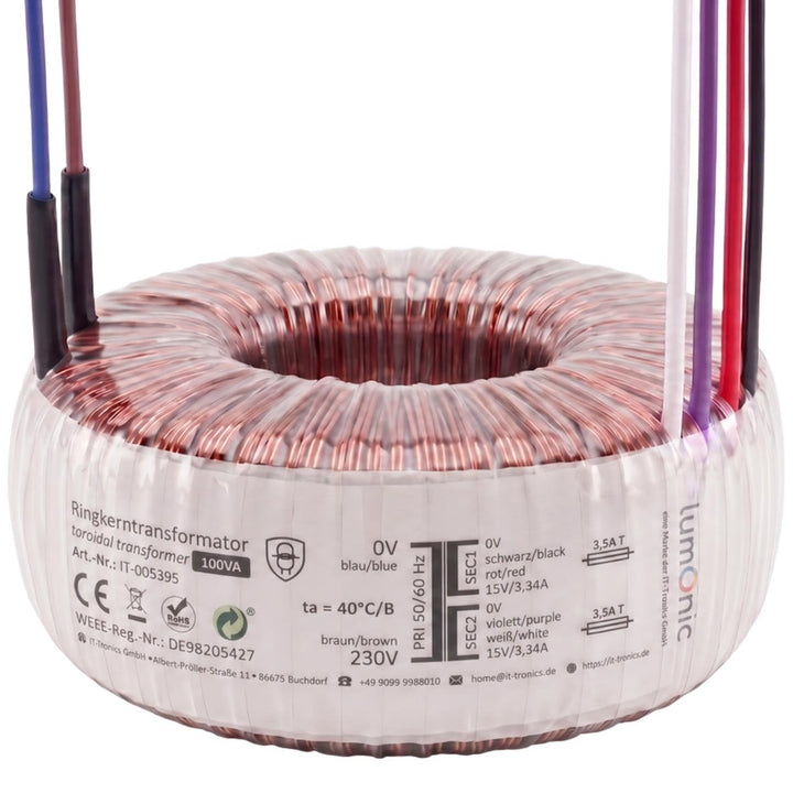 Sedlbauer Ringkerntrafo Transformator 100VA 2x15V für Audio, Industrie, Halogen und Schienensysteme