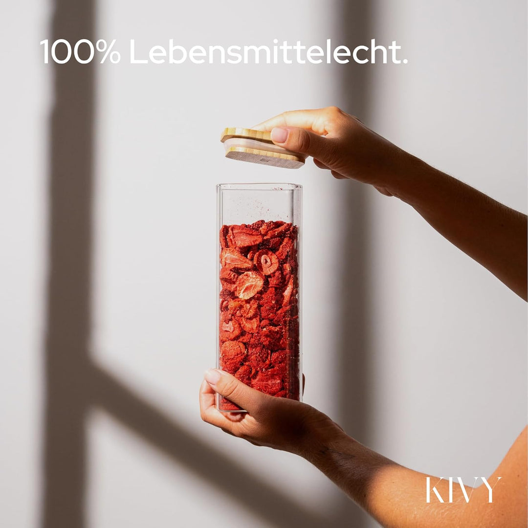 KIVY Vorratsgläser eckig [12er Set] + Etiketten - Stapelbare & Luftdichte Vorratsgläser mit Deckel -