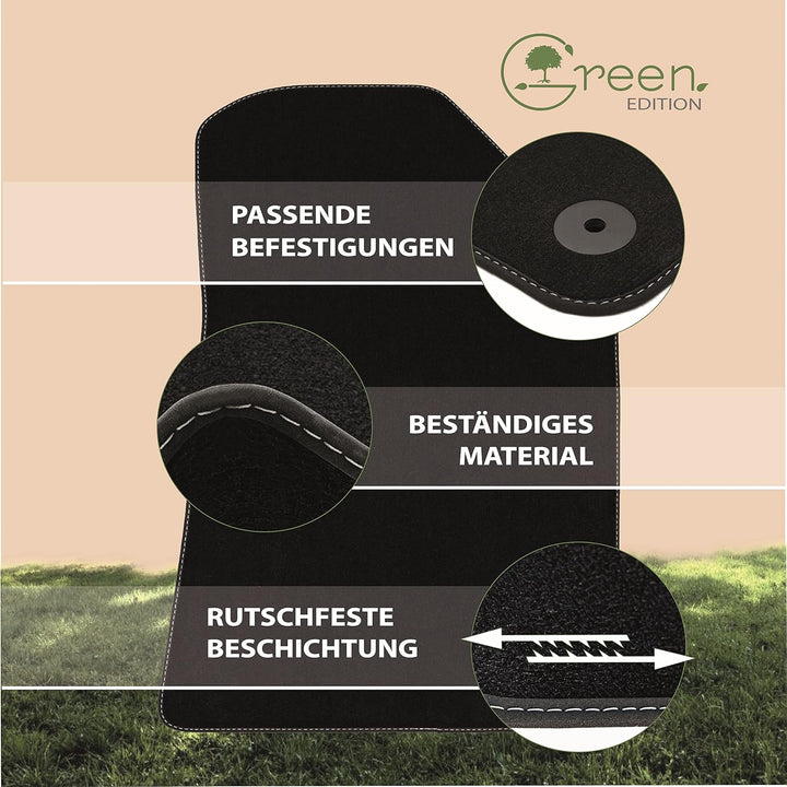 MAT10 Green Edition – Auto-Fussmatten passend für VW Touran 1 (BJ 09/2010-08/2015, 5-Sitzer, GP2, Ty
