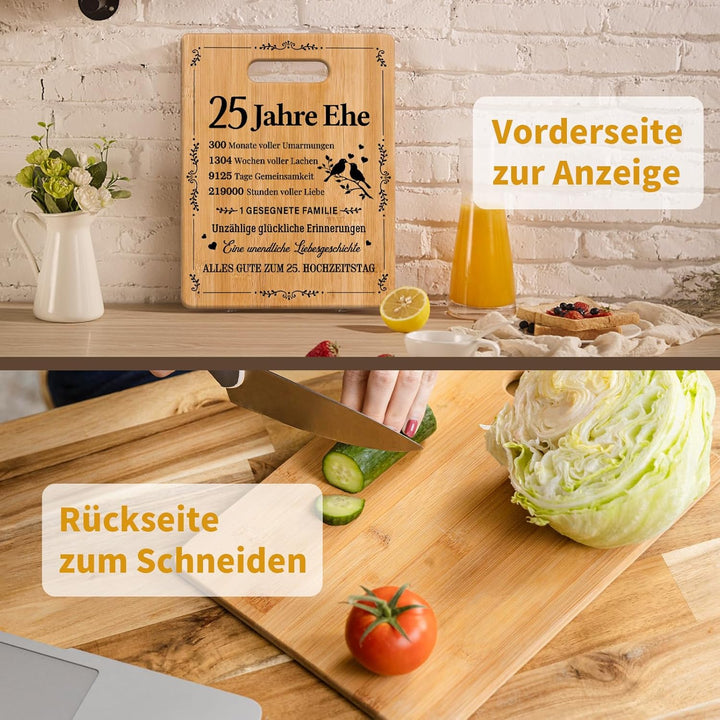Silberhochzeit Geschenke, Bambus-Schneidebrett zur Feier der Silberhochzeit, Romantisches Geschenk z