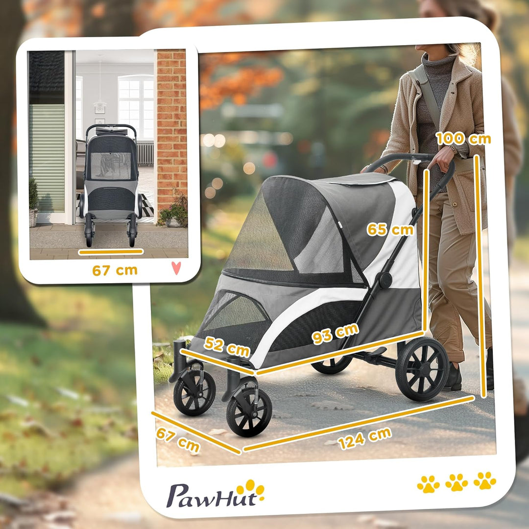 PawHut Hundewagen Hundebuggy klappbar für grosse Hunde & Katzen bis 30 kg Katzenbuggy mit Kissen Net