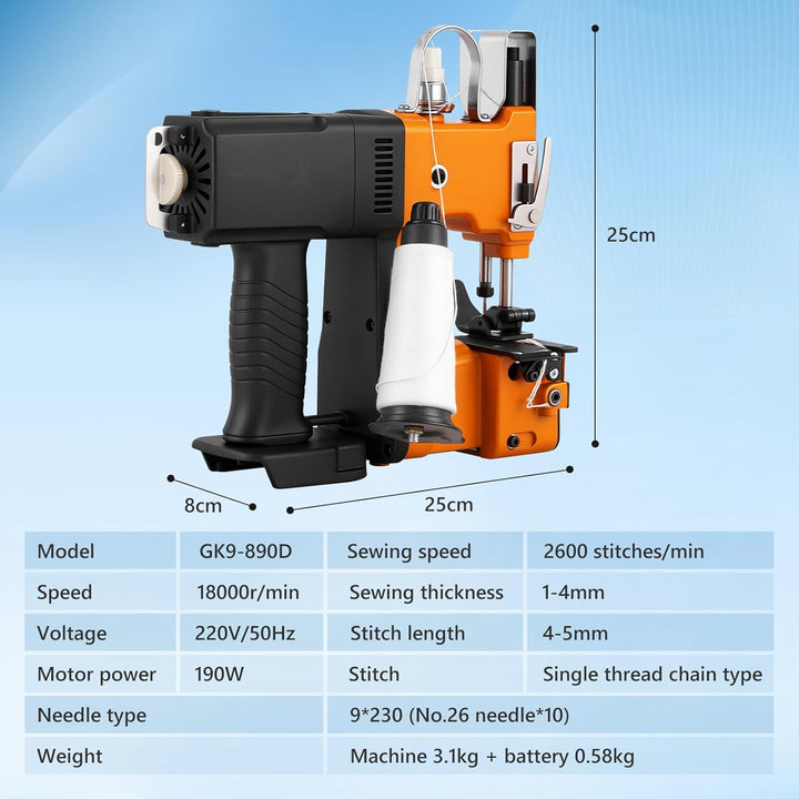 MXBAOHENG Nähmaschine für Säcke 220V Sacknähmaschine mit 1 AKKU Tragbare Beutelverschliessmaschine T