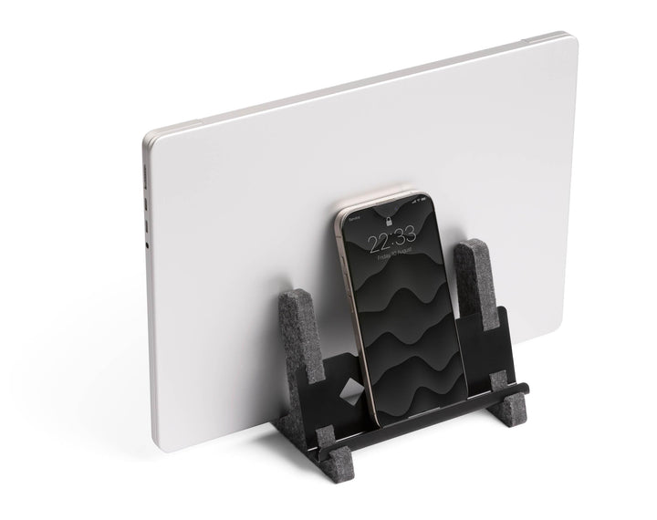 Durable Laptop Ständer Vertical Effect, aus 60% recyceltem PET-Filz, Laptop Halter mit Handy/Tablet