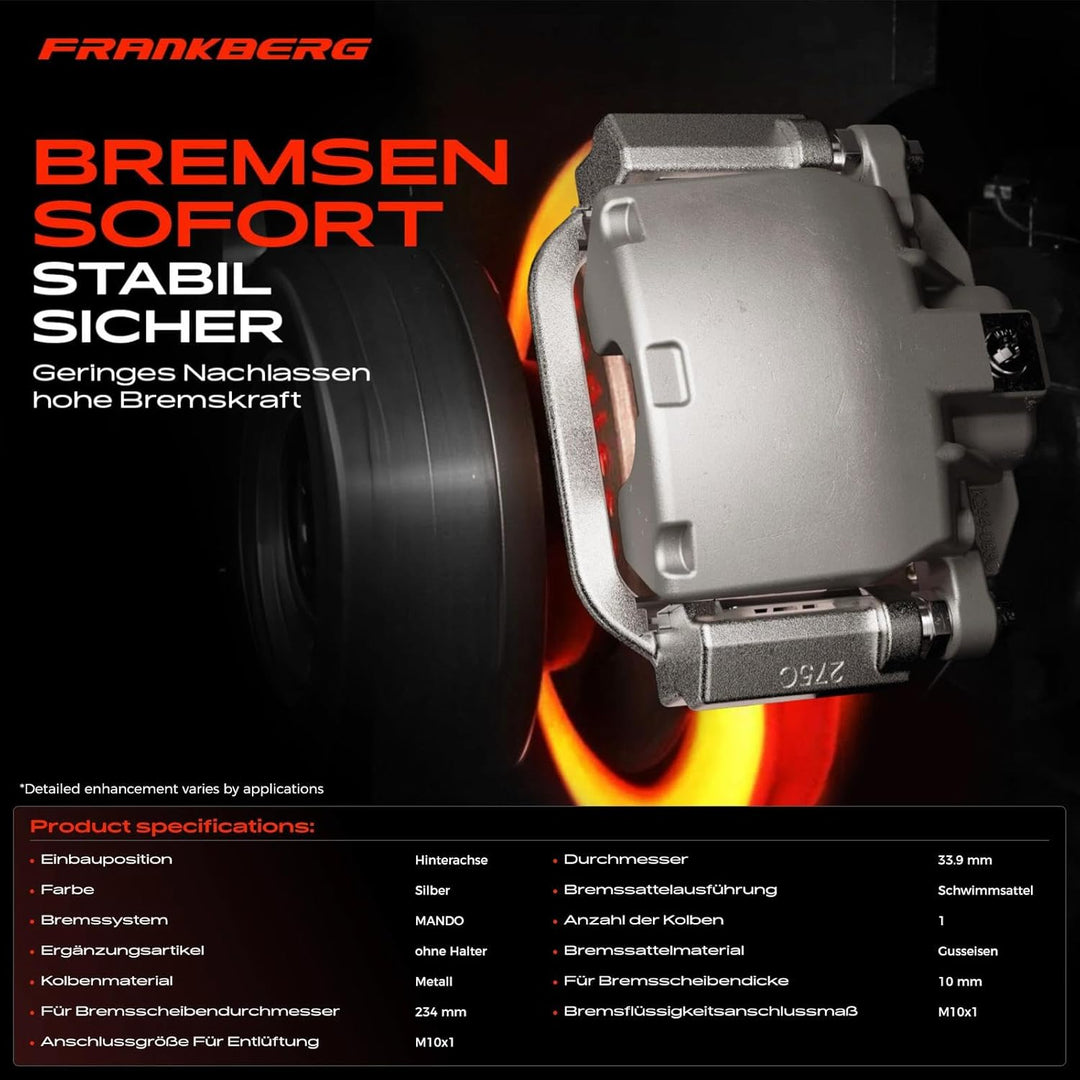 Frankberg 2x Bremssattel Bremszange Hinten Links Rechts Kompatibel mit i10 PA 1.0L 1.1L 1.2L 2007-20