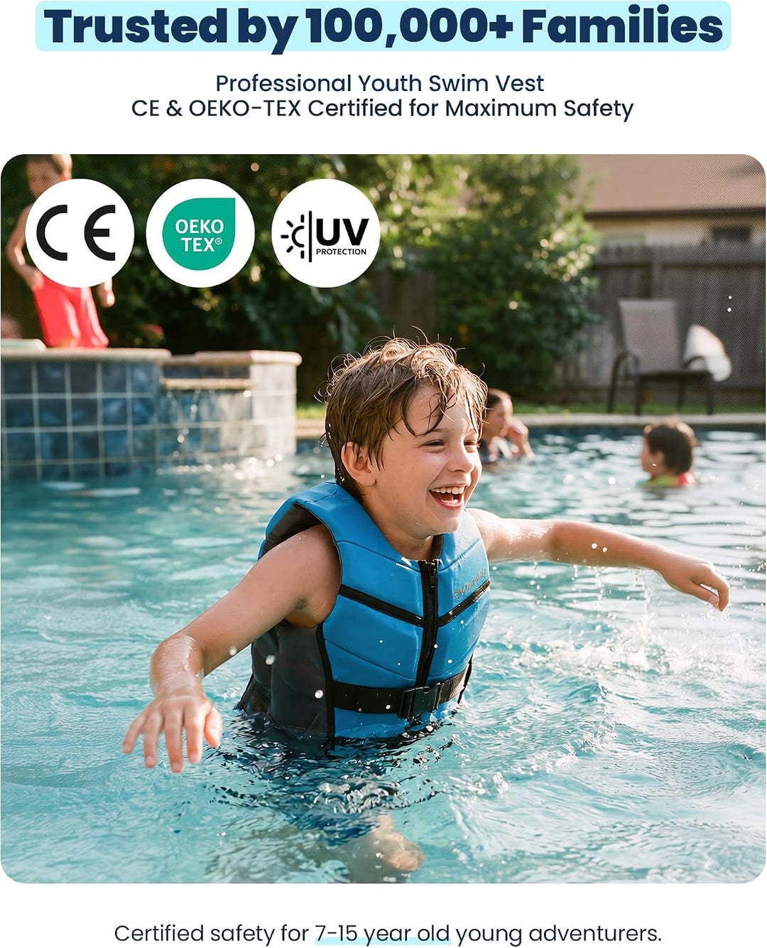 Owntop Schwimmhilfe für Jugend Kinder, Verstellbare Auftriebsweste Unisex, Schwimmweste mit Doppelte