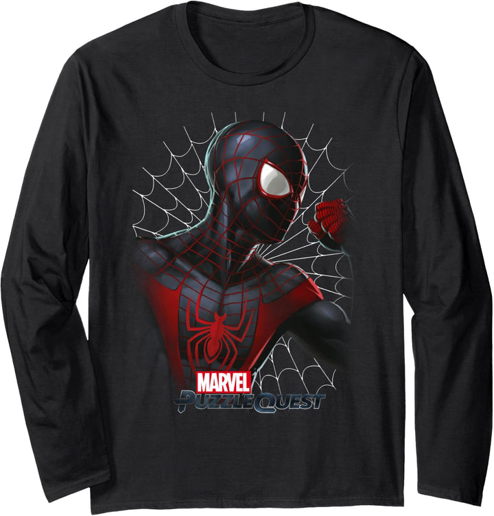 Marvel Puzzle Quest Spider-Man Profile Portrait Langarmshirt