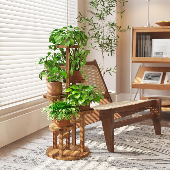 Bamworld Holz Blumenständer Multilevel Pflanzenregal – Raumsparendes Pflanzenträger mit 5 Ebenen für